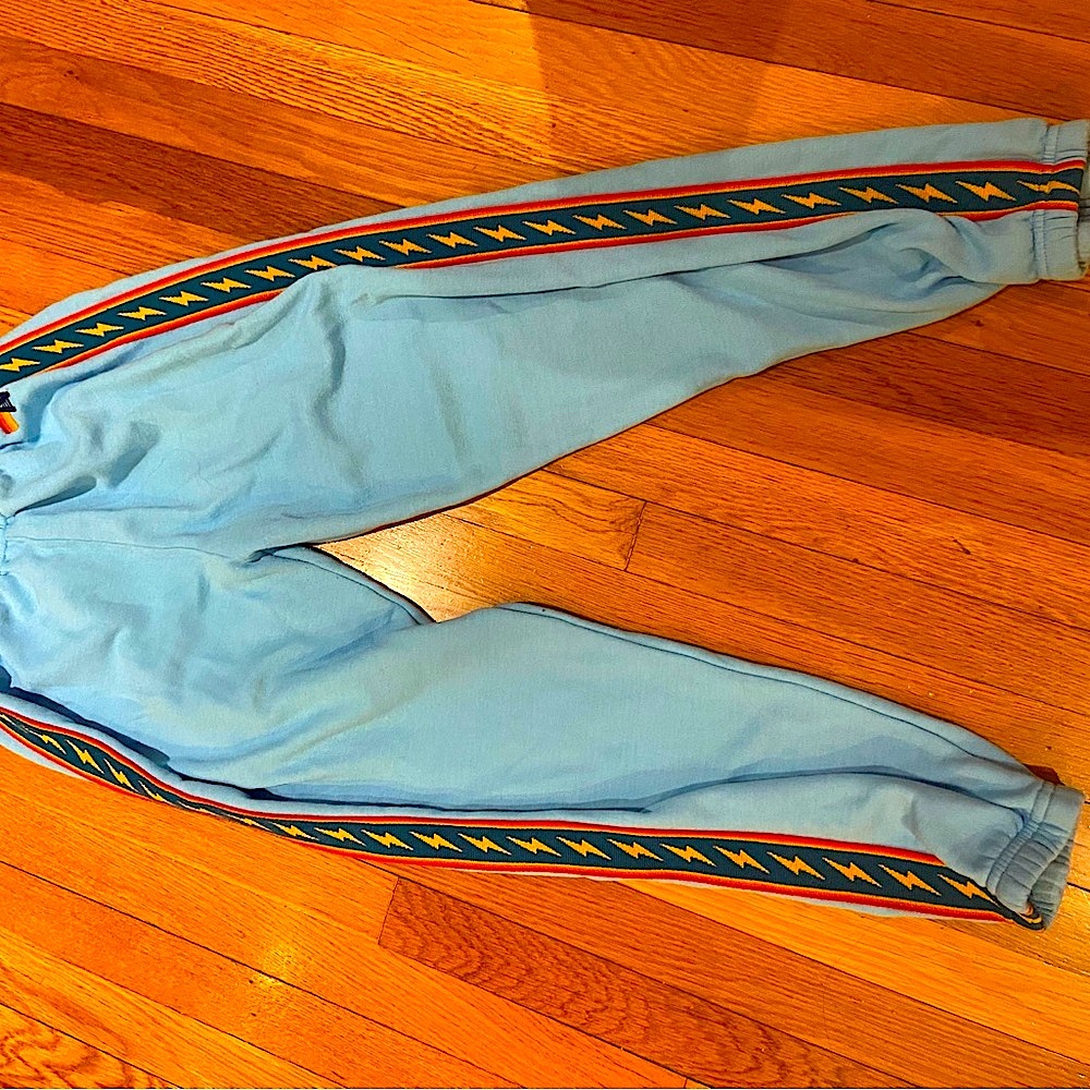 Aviator Nation Light Blue Track Pants with Multicolor Side Stripes